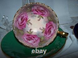 #2 AMAZING! AYNSLEY England 4 CABBAGE ROSE SIGNED BAILEY Cup Saucer Set