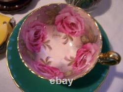 #2 AMAZING! AYNSLEY England 4 CABBAGE ROSE SIGNED BAILEY Cup Saucer Set