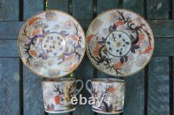 2 Antique Cup Saucer John Rose Coalport Candlelight Vine Imari Georgian Gilded