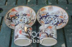 2 Antique Cup Saucer John Rose Coalport Candlelight Vine Imari Georgian Gilded
