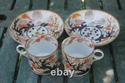 2 Antique Cup Saucer John Rose Coalport Candlelight Vine Imari Georgian Gilded