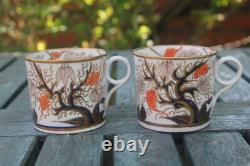 2 Antique Cup Saucer John Rose Coalport Candlelight Vine Imari Georgian Gilded