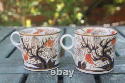 2 Antique Cup Saucer John Rose Coalport Candlelight Vine Imari Georgian Gilded