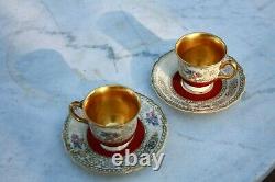 2 Antique Rosenthal Demitasse Cups & Saucers, full gold inside Old Mark