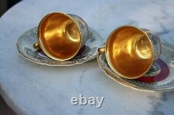 2 Antique Rosenthal Demitasse Cups & Saucers, full gold inside Old Mark