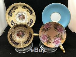 2 Aynsley Bailey Cabbage Rose Gold Filigree Cup & Saucer