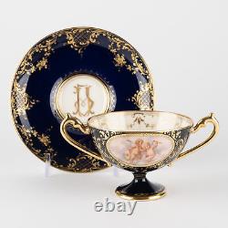 2 ½ Footed Cup & Saucer, Cobalt & Gold with Hand Painted Putti, Ambrosius Lamm W