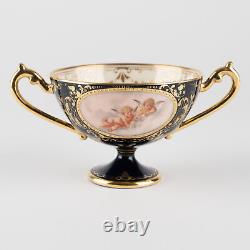 2 ½ Footed Cup & Saucer, Cobalt & Gold with Hand Painted Putti, Ambrosius Lamm W