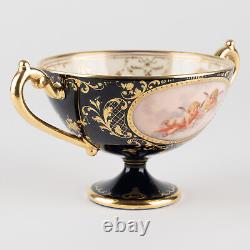2 ½ Footed Cup & Saucer, Cobalt & Gold with Hand Painted Putti, Ambrosius Lamm W