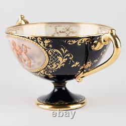 2 ½ Footed Cup & Saucer, Cobalt & Gold with Hand Painted Putti, Ambrosius Lamm W