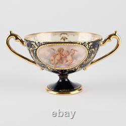 2 ½ Footed Cup & Saucer, Cobalt & Gold with Hand Painted Putti, Ambrosius Lamm W