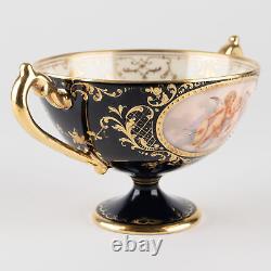 2 ½ Footed Cup & Saucer, Cobalt & Gold with Hand Painted Putti, Ambrosius Lamm W