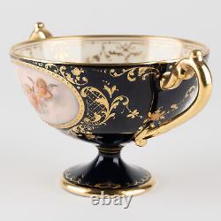 2 ½ Footed Cup & Saucer, Cobalt & Gold with Hand Painted Putti, Ambrosius Lamm W