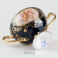 2 ½ Footed Cup & Saucer, Cobalt & Gold with Hand Painted Putti, Ambrosius Lamm W