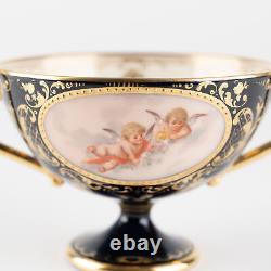 2 ½ Footed Cup & Saucer, Cobalt & Gold with Hand Painted Putti, Ambrosius Lamm W