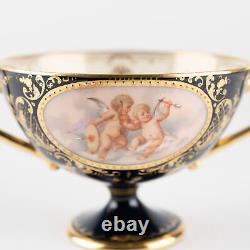 2 ½ Footed Cup & Saucer, Cobalt & Gold with Hand Painted Putti, Ambrosius Lamm W