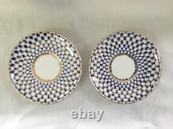 2 Lomonosov Imperial Porcelain Cobalt & Gold Net Coffee Espresso Cups & Saucers