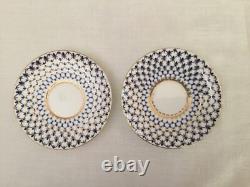 2 Lomonosov Imperial Porcelain Cobalt & Gold Net Coffee Espresso Cups & Saucers