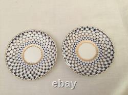 2 Lomonosov Imperial Porcelain Cobalt & Gold Net Coffee Espresso Cups & Saucers