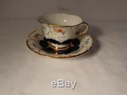 2 Pc Meissen Porcelain B Form HP Floral Cobalt Blue Gold Demi Cup & Saucer Nr