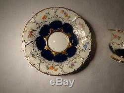 2 Pc Meissen Porcelain B Form HP Floral Cobalt Blue Gold Demi Cup & Saucer Nr