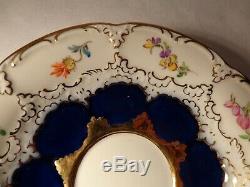 2 Pc Meissen Porcelain B Form HP Floral Cobalt Blue Gold Demi Cup & Saucer Nr