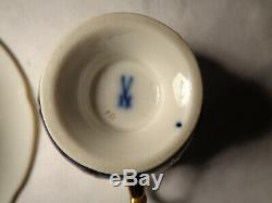 2 Pc Meissen Porcelain B Form HP Floral Cobalt Blue Gold Demi Cup & Saucer Nr