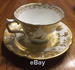 2 Royal Crown Derby Aves Gold Footed Cup And Saucer 2 3/8 Made In England