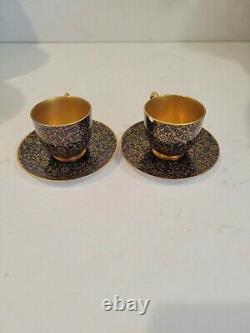 2 Royal Worcester Demitasse Cups & Saucers Cobalt & Gold Antique England