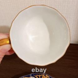 2 Sets Arita Kisen Ware Coffee Cups and Saucers, Black with Gold Accents Japan