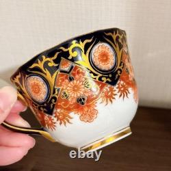 2 Sets Arita Kisen Ware Coffee Cups and Saucers, Black with Gold Accents Japan