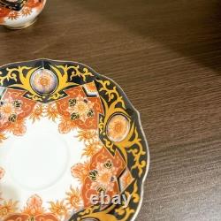 2 Sets Arita Kisen Ware Coffee Cups and Saucers, Black with Gold Accents Japan