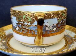 2 Sets Nippon Teacups & Saucers Lot Swans Moriage Heavy Raised Gold Enamel