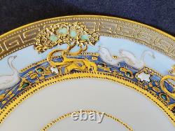 2 Sets Nippon Teacups & Saucers Lot Swans Moriage Heavy Raised Gold Enamel