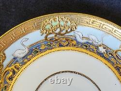 2 Sets Nippon Teacups & Saucers Lot Swans Moriage Heavy Raised Gold Enamel