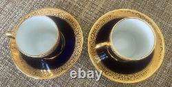2 Sets Vintage Limoges Cobalt Blue & Gold Porcelain Demitasse Cups & Saucers VGC