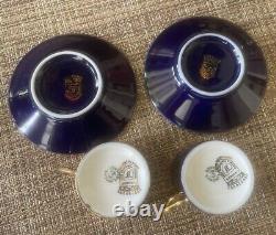 2 Sets Vintage Limoges Cobalt Blue & Gold Porcelain Demitasse Cups & Saucers VGC