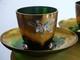 2 Vintages Green Espresso Cups + Saucers Glasses Murano Venetian Italy 24k Gold