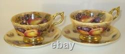 2 Vintage Aynsley Orchard Gold Cups & Saucers Signed N Brunt Excellent