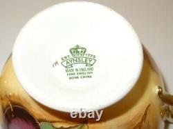 2 Vintage Aynsley Orchard Gold Cups & Saucers Signed N Brunt Excellent