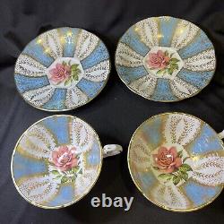 2 Vtg Paragon By Appt To Hm The Queen White Baby Blue Gold Filagree Cups Saucers