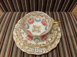 2 X Antique Cauldon Tea Cup Saucer Plate Trio, Roses, Gold Gilt Detail