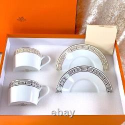 2 x Hermes Paris Tea Cup Saucer Egee Soleil & Luna White French Porcelain withCase