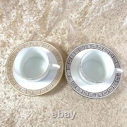 2 x Hermes Paris Tea Cup Saucer Egee Soleil & Luna White French Porcelain withCase