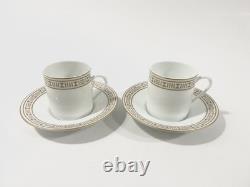2x Hermes Egee Soleil Gold Demitasse Mocha Cups & Saucers