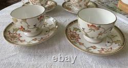 2x Wedgwood Oberon Tea Cups & Saucers pale sage green border, floral vines, gold