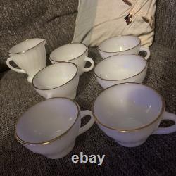 31 x piece Anchor Hocking Suburbia Swirl Milk Glass Gold Rim Fire King set