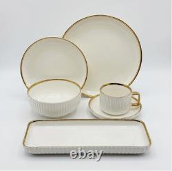 32Pc Luxury White Gold Dinnerware Set Porcelain Plates Bowls Cups Serving Tray