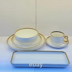 32Pc Luxury White Gold Dinnerware Set Porcelain Plates Bowls Cups Serving Tray 32Pc Luxury White Gold Dinnerware Set Porcelain Plates Bowls Cups Serving Tray