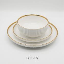32Pc Luxury White Gold Dinnerware Set Porcelain Plates Bowls Cups Serving Tray